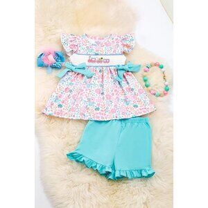 Pastel floral smocked girls set. OFG20114009 SOL